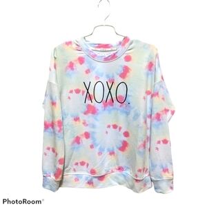 Rae Dunn xoxo tie dye sweatshirt pullover shirt crew neck pastel